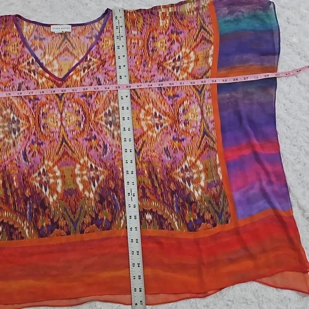 Susan Graver size medium multicolored sheer pullover blouse with cold sh…